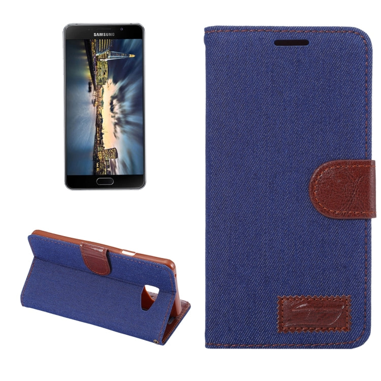 For Galaxy A7 (2016) / A7100 Denim Texture Leather Case with Magnetic Buckle & Card Slot & Holder