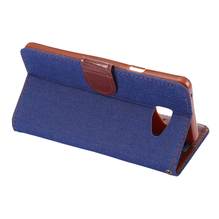 For Galaxy A7 (2016) / A7100 Denim Texture Leather Case with Magnetic Buckle & Card Slot & Holder