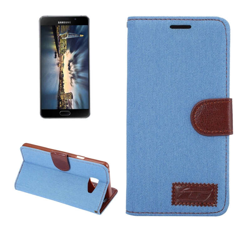 For Galaxy A7 (2016) / A7100 Denim Texture Leather Case with Magnetic Buckle & Card Slot & Holder