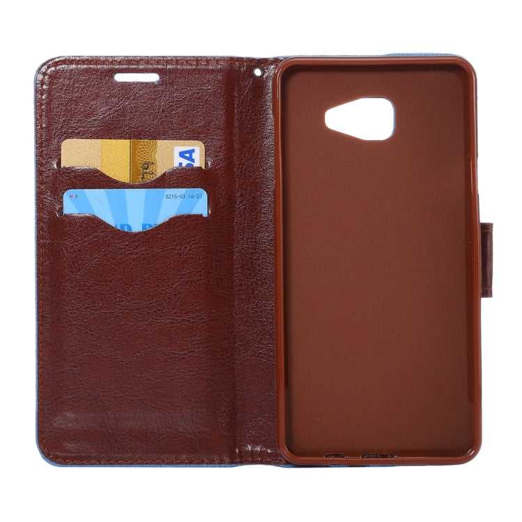For Galaxy A7 (2016) / A7100 Denim Texture Leather Case with Magnetic Buckle & Card Slot & Holder