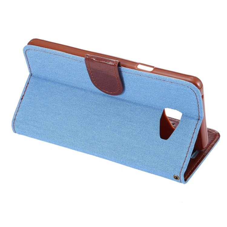 For Galaxy A7 (2016) / A7100 Denim Texture Leather Case with Magnetic Buckle & Card Slot & Holder