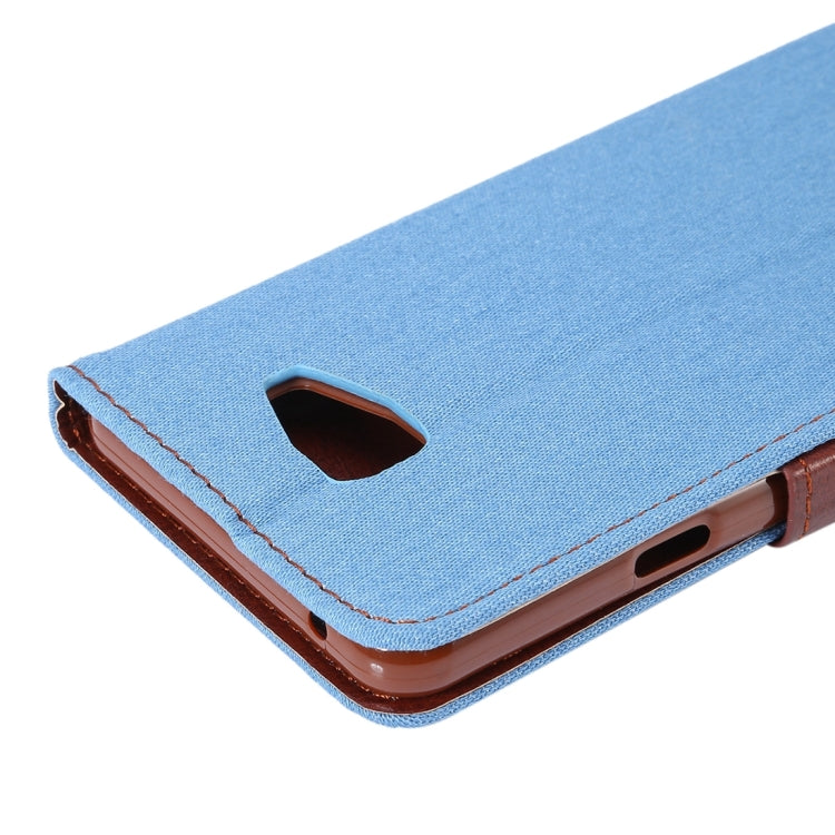 For Galaxy A7 (2016) / A7100 Denim Texture Leather Case with Magnetic Buckle & Card Slot & Holder