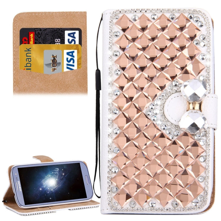 For Galaxy SIII / S3 Diamond Encrusted Bowknot Pattern Horizontal Flip Leather Case with Magnetic Buckle & Card Slots & Holder & Lanyard