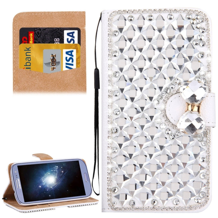 For Galaxy SIII / S3 Diamond Encrusted Bowknot Pattern Horizontal Flip Leather Case with Magnetic Buckle & Card Slots & Holder & Lanyard