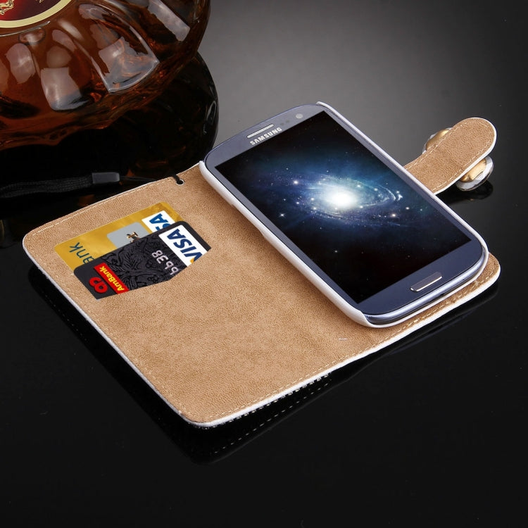 For Galaxy SIII / S3 Diamond Encrusted Bowknot Pattern Horizontal Flip Leather Case with Magnetic Buckle & Card Slots & Holder & Lanyard
