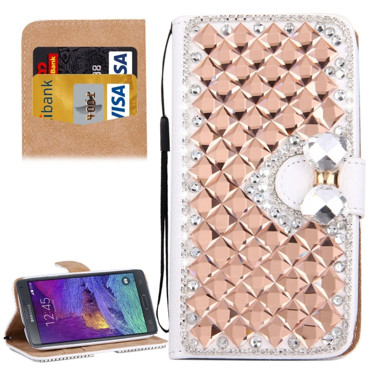 For Galaxy Note 4 / N910 Diamond Encrusted Bowknot Pattern Horizontal Flip Leather Case with Magnetic Buckle & Card Slots & Holder & Lanyard