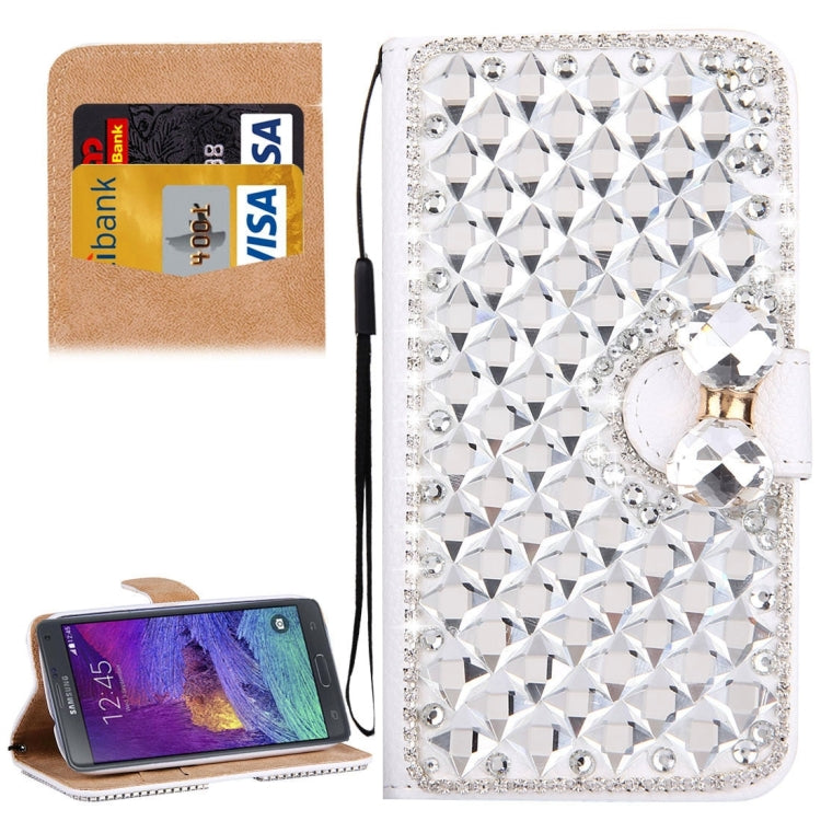 For Galaxy Note 4 / N910 Diamond Encrusted Bowknot Pattern Horizontal Flip Leather Case with Magnetic Buckle & Card Slots & Holder & Lanyard
