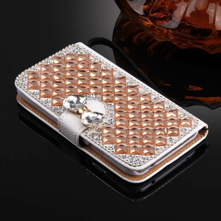 For Galaxy S5 / G900 Diamond Encrusted Bowknot Pattern Horizontal Flip Leather Case with Magnetic Buckle & Card Slots & Holder & Lanyard