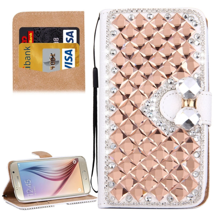 For Galaxy S6 / G920 Diamond Encrusted Bowknot Pattern Horizontal Flip Leather Case with Magnetic Buckle & Card Slots & Holder & Lanyard