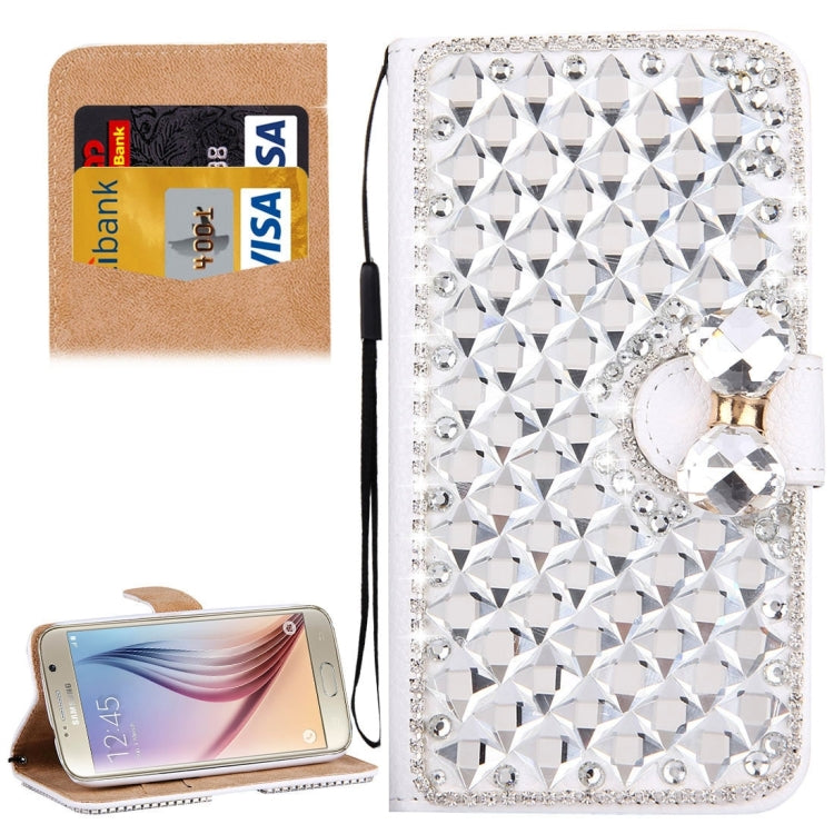 For Galaxy S6 / G920 Diamond Encrusted Bowknot Pattern Horizontal Flip Leather Case with Magnetic Buckle & Card Slots & Holder & Lanyard