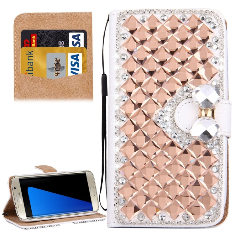 For Galaxy S7 / G930 Diamond Encrusted Bowknot Pattern Horizontal Flip Leather Case with Magnetic Buckle & Card Slots & Holder & Lanyard