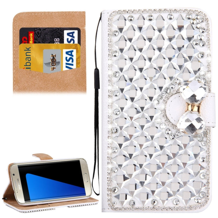 For Galaxy S7 / G930 Diamond Encrusted Bowknot Pattern Horizontal Flip Leather Case with Magnetic Buckle & Card Slots & Holder & Lanyard