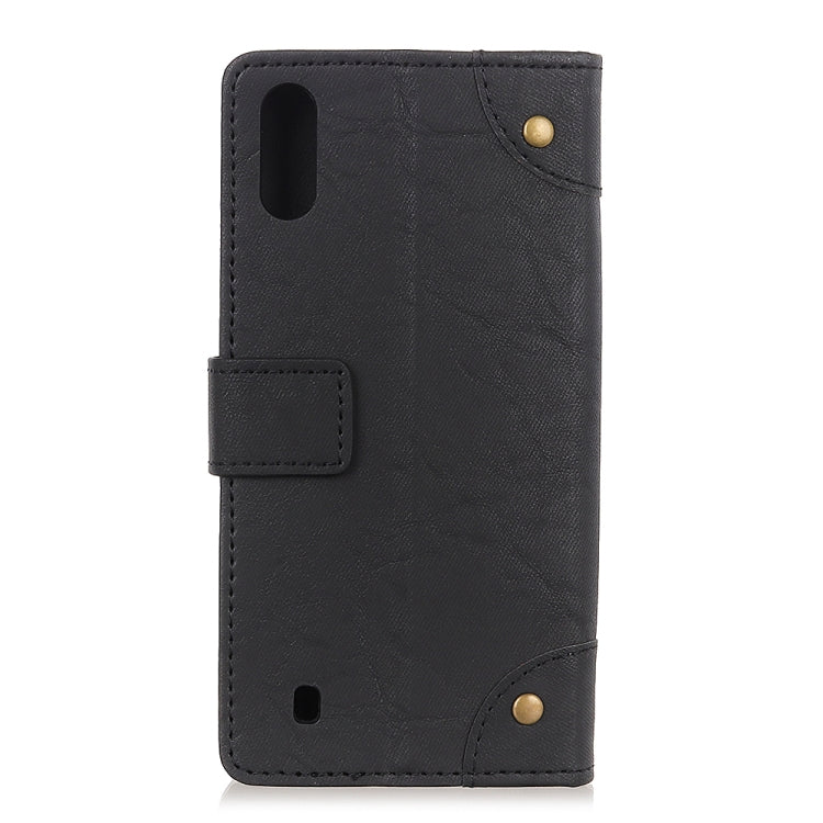 Copper Buckle Side-corner Fixed Retro Texture Horizontal Flip Leather Case For Galaxy A10 , With Holder & Three Cards