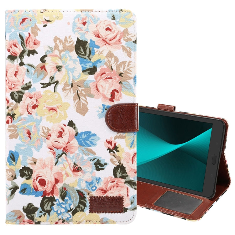 For Galaxy Tab A 8.0 (2017) / T380 / T385 Flower Pattern Cloth Surface PU Leather Case with Holder & Card Slots & Wallet(White)