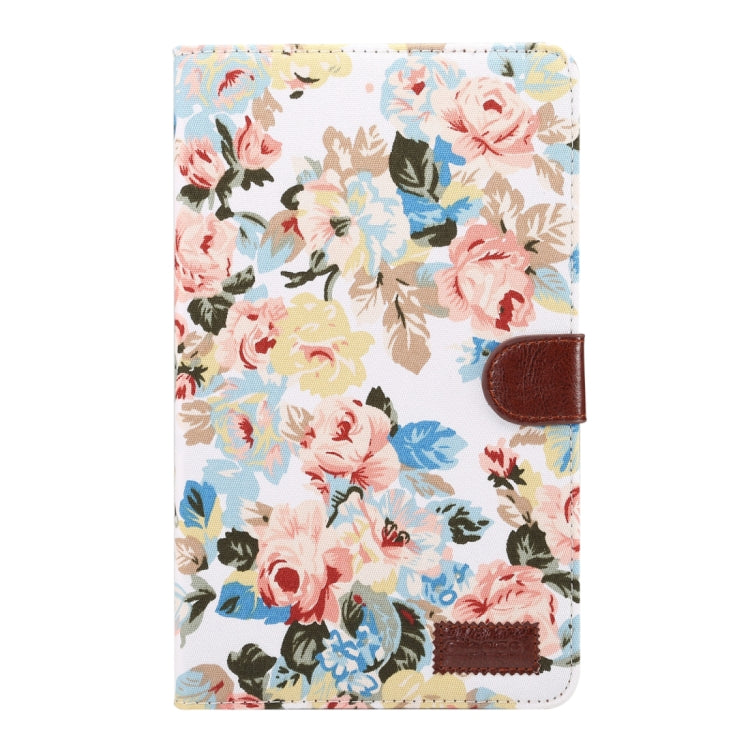 For Galaxy Tab A 8.0 (2017) / T380 / T385 Flower Pattern Cloth Surface PU Leather Case with Holder & Card Slots & Wallet(White)