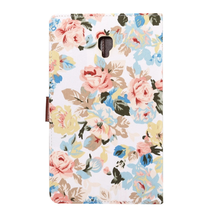 For Galaxy Tab A 8.0 (2017) / T380 / T385 Flower Pattern Cloth Surface PU Leather Case with Holder & Card Slots & Wallet(White)