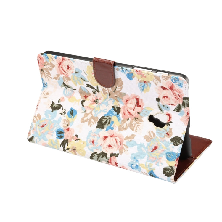 For Galaxy Tab A 8.0 (2017) / T380 / T385 Flower Pattern Cloth Surface PU Leather Case with Holder & Card Slots & Wallet(White)