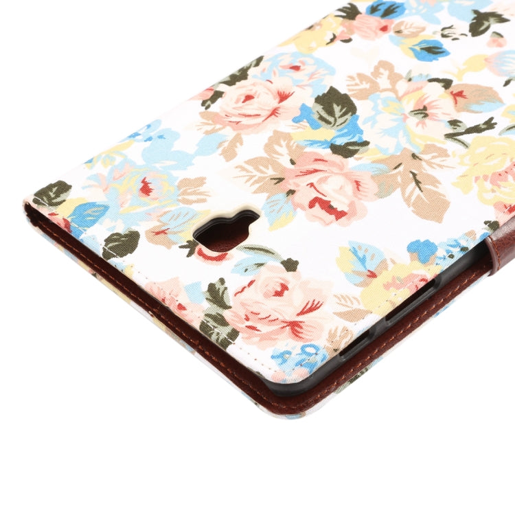 For Galaxy Tab A 8.0 (2017) / T380 / T385 Flower Pattern Cloth Surface PU Leather Case with Holder & Card Slots & Wallet(White)