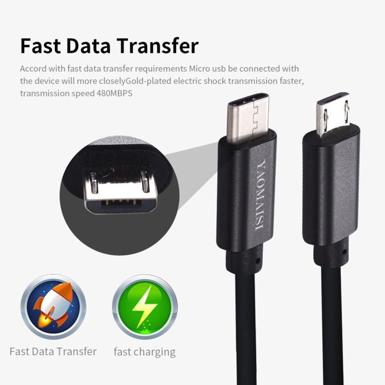 YAOMAISI 1m 3A Output Aluminium Alloy Type-C to Micro USB Data Transfers Charging Data Cable, For Galaxy, Huawei, Xiaomi, LG, HTC and Other Smart Phones, Rechargeable Devices(Black)