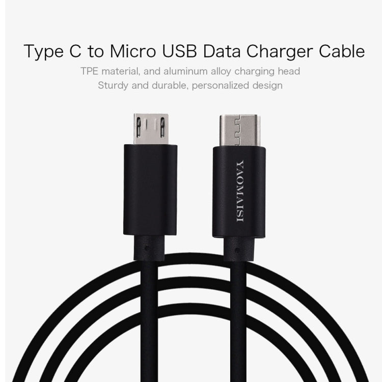YAOMAISI 1m 3A Output Aluminium Alloy Type-C to Micro USB Data Transfers Charging Data Cable, For Galaxy, Huawei, Xiaomi, LG, HTC and Other Smart Phones, Rechargeable Devices(Black)