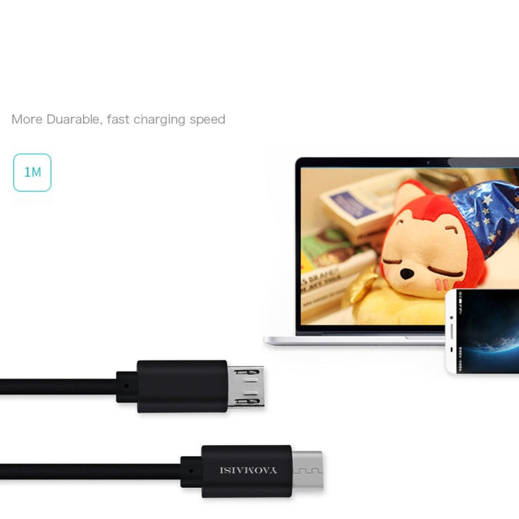 YAOMAISI 1m 3A Output Aluminium Alloy Type-C to Micro USB Data Transfers Charging Data Cable, For Galaxy, Huawei, Xiaomi, LG, HTC and Other Smart Phones, Rechargeable Devices(Black)