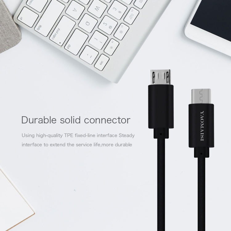 YAOMAISI 1m 3A Output Aluminium Alloy Type-C to Micro USB Data Transfers Charging Data Cable, For Galaxy, Huawei, Xiaomi, LG, HTC and Other Smart Phones, Rechargeable Devices(Black)