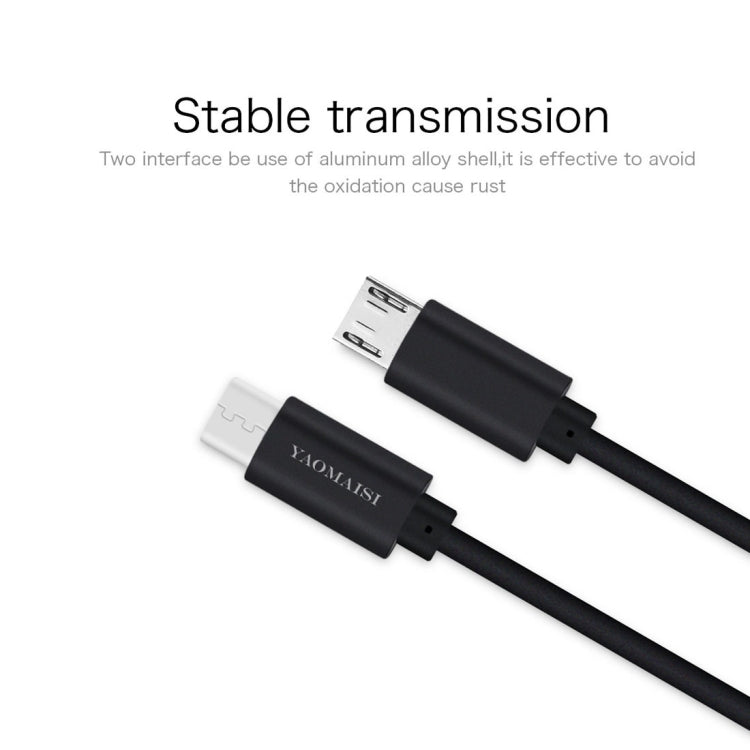 YAOMAISI 1m 3A Output Aluminium Alloy Type-C to Micro USB Data Transfers Charging Data Cable, For Galaxy, Huawei, Xiaomi, LG, HTC and Other Smart Phones, Rechargeable Devices(Black)