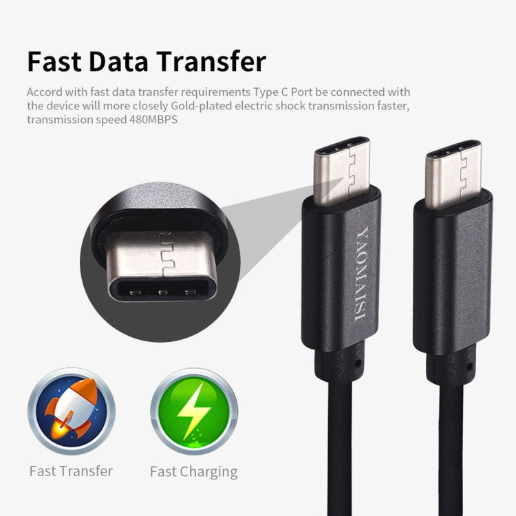 YAOMAISI 1m 3A Output Aluminium Alloy Type-C to Type-C Data Transfers Charging Data Cable, For Galaxy, Huawei, Xiaomi, LG, HTC and Other Smart Phones, Rechargeable Devices(Black)