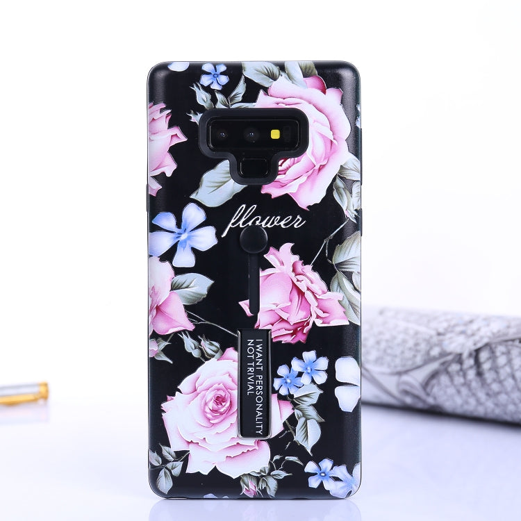 Flowers Pattern Embossed Painted TPU + PC Case with Holder for Galaxy Note9
