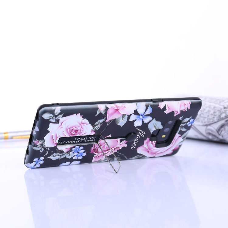Flowers Pattern Embossed Painted TPU + PC Case with Holder for Galaxy Note9