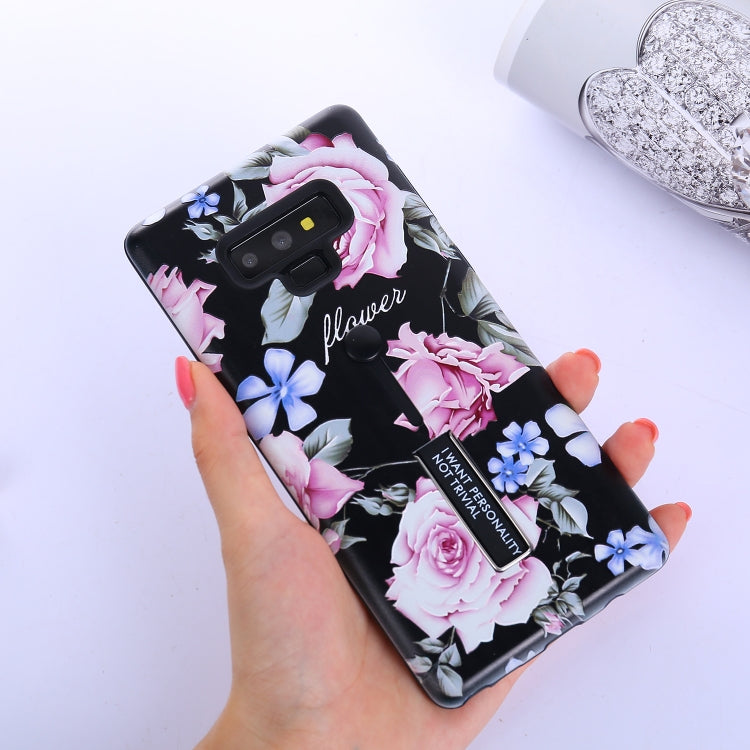 Flowers Pattern Embossed Painted TPU + PC Case with Holder for Galaxy Note9