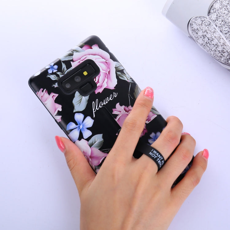 Flowers Pattern Embossed Painted TPU + PC Case with Holder for Galaxy Note9