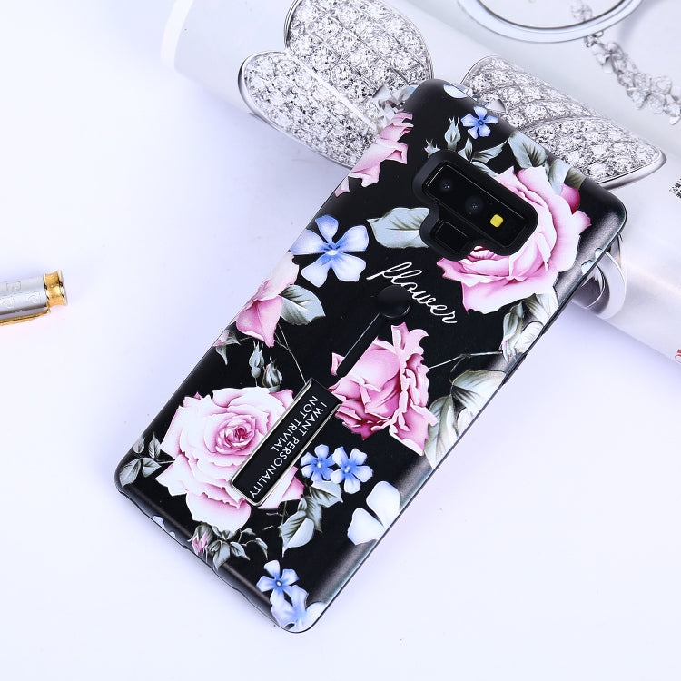 Flowers Pattern Embossed Painted TPU + PC Case with Holder for Galaxy Note9