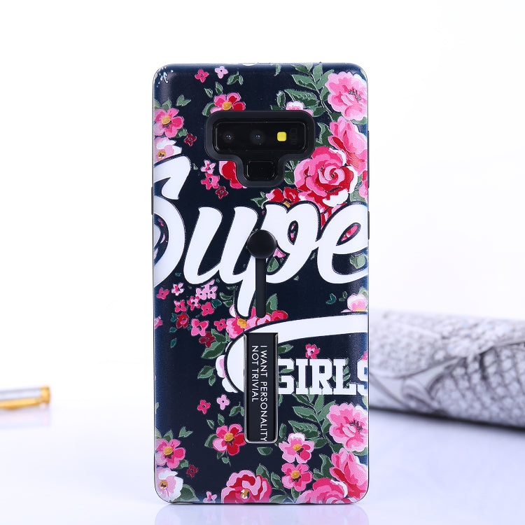 Flowers Pattern Embossed Painted TPU + PC Case with Holder for Galaxy Note9