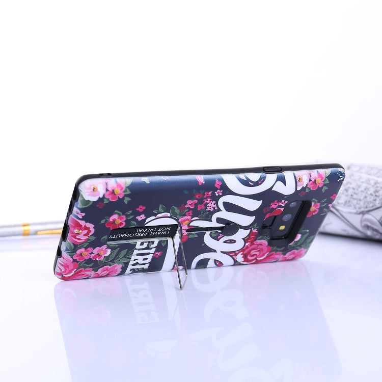 Flowers Pattern Embossed Painted TPU + PC Case with Holder for Galaxy Note9