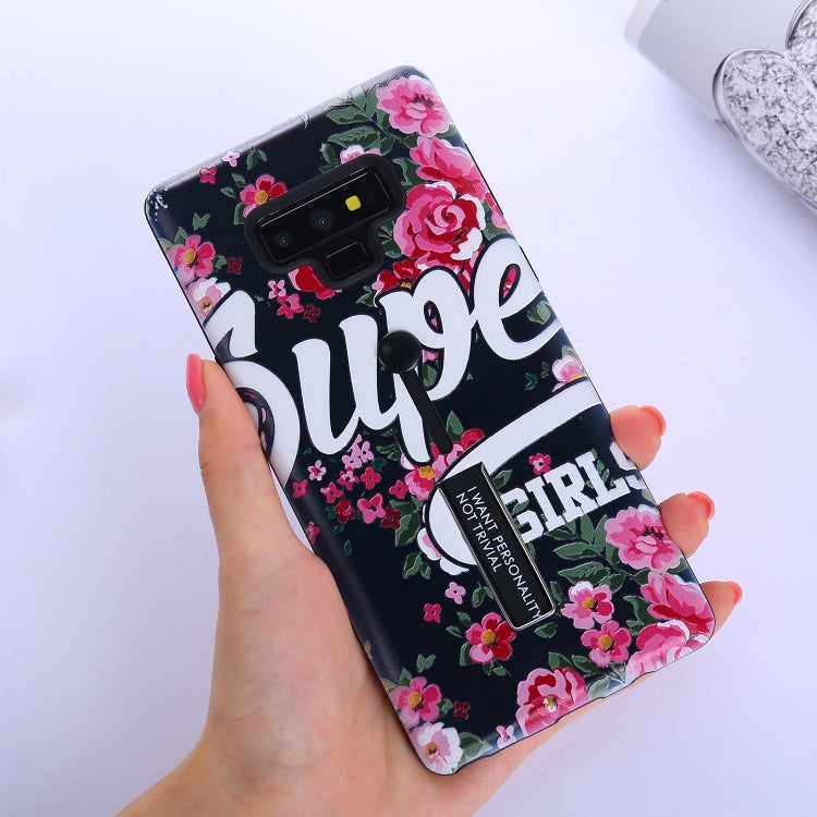 Flowers Pattern Embossed Painted TPU + PC Case with Holder for Galaxy Note9