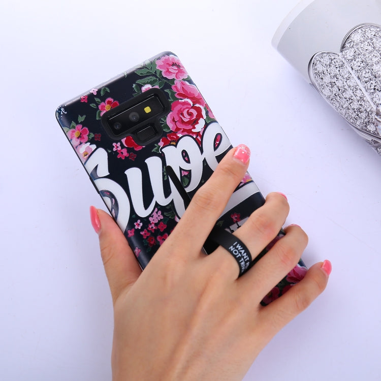 Flowers Pattern Embossed Painted TPU + PC Case with Holder for Galaxy Note9
