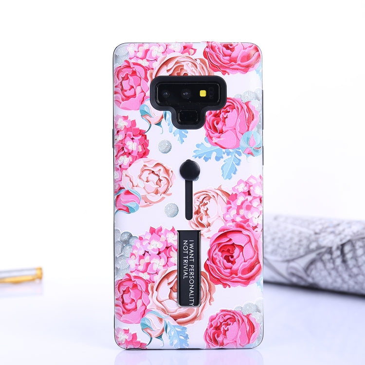 Flowers Pattern Embossed Painted TPU + PC Case with Holder for Galaxy Note9