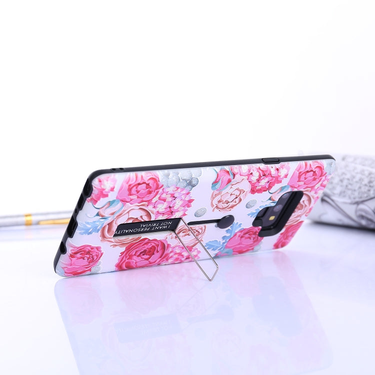 Flowers Pattern Embossed Painted TPU + PC Case with Holder for Galaxy Note9