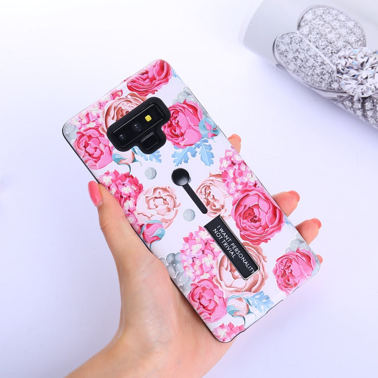 Flowers Pattern Embossed Painted TPU + PC Case with Holder for Galaxy Note9