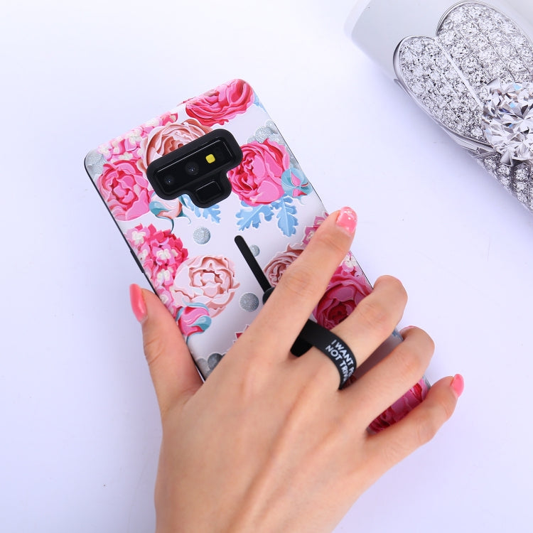 Flowers Pattern Embossed Painted TPU + PC Case with Holder for Galaxy Note9