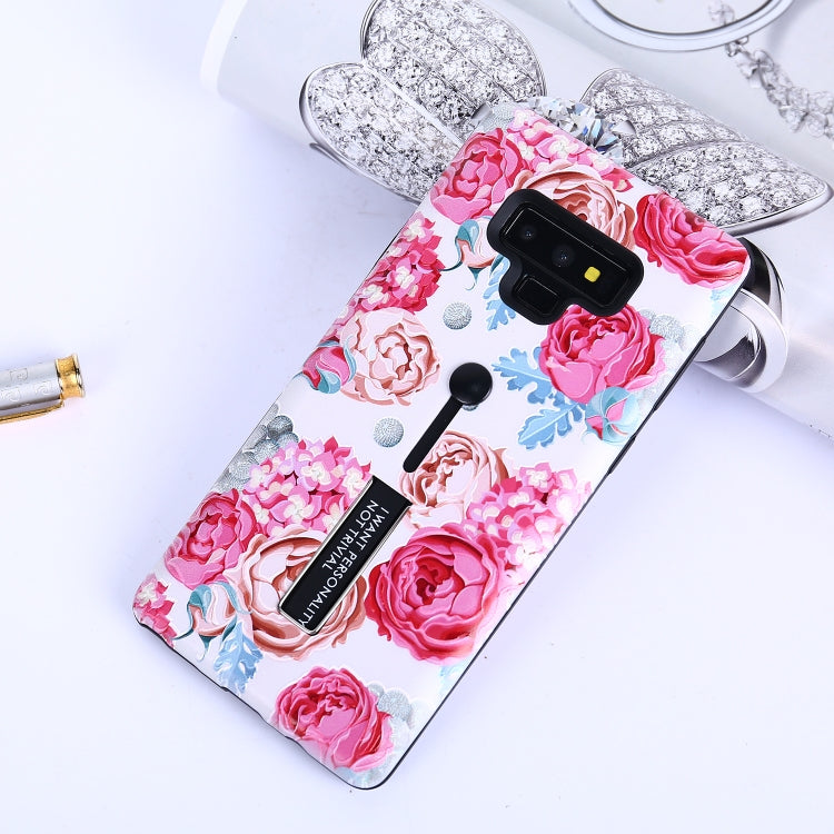 Flowers Pattern Embossed Painted TPU + PC Case with Holder for Galaxy Note9