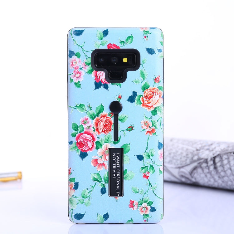 Flowers Pattern Embossed Painted TPU + PC Case with Holder for Galaxy Note9