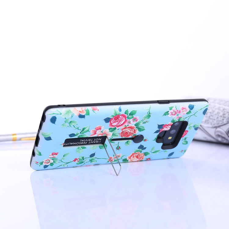 Flowers Pattern Embossed Painted TPU + PC Case with Holder for Galaxy Note9