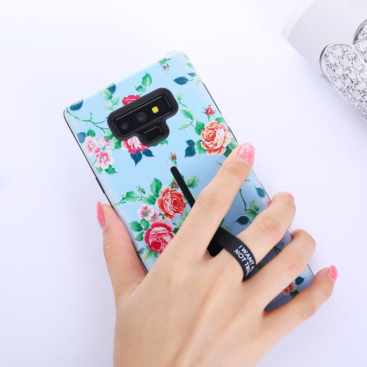 Flowers Pattern Embossed Painted TPU + PC Case with Holder for Galaxy Note9
