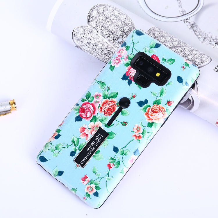 Flowers Pattern Embossed Painted TPU + PC Case with Holder for Galaxy Note9