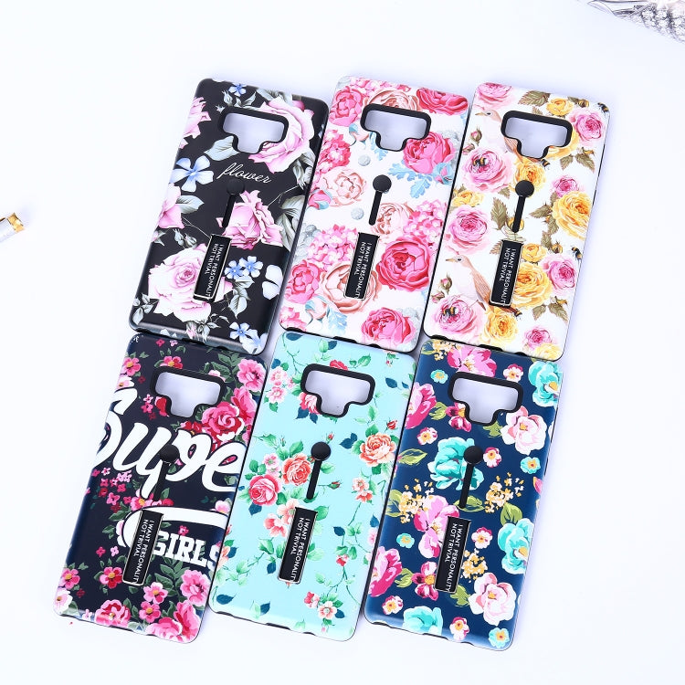 Flowers Pattern Embossed Painted TPU + PC Case with Holder for Galaxy Note9