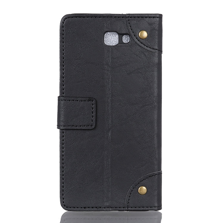 Copper Buckle Retro Crazy Horse Texture Horizontal Flip Leather Case for Galaxy J4+, with Holder & Card Slots & Wallet