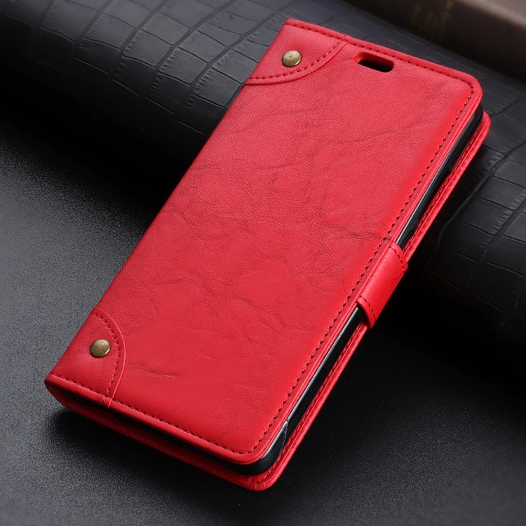 Copper Buckle Retro Crazy Horse Texture Horizontal Flip Leather Case for Galaxy J4+, with Holder & Card Slots & Wallet
