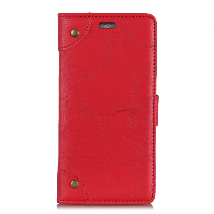 Copper Buckle Retro Crazy Horse Texture Horizontal Flip Leather Case for Galaxy J4+, with Holder & Card Slots & Wallet